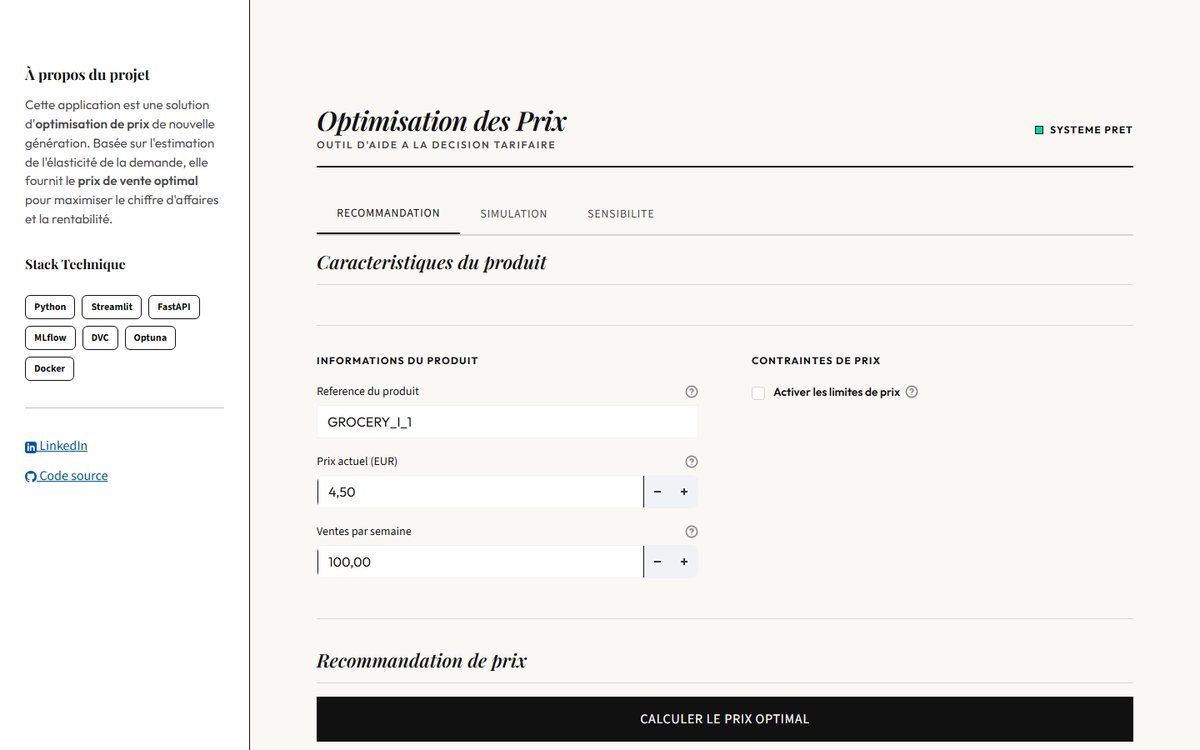 Capture de la démo : Comment fixer un prix à partir des données ?